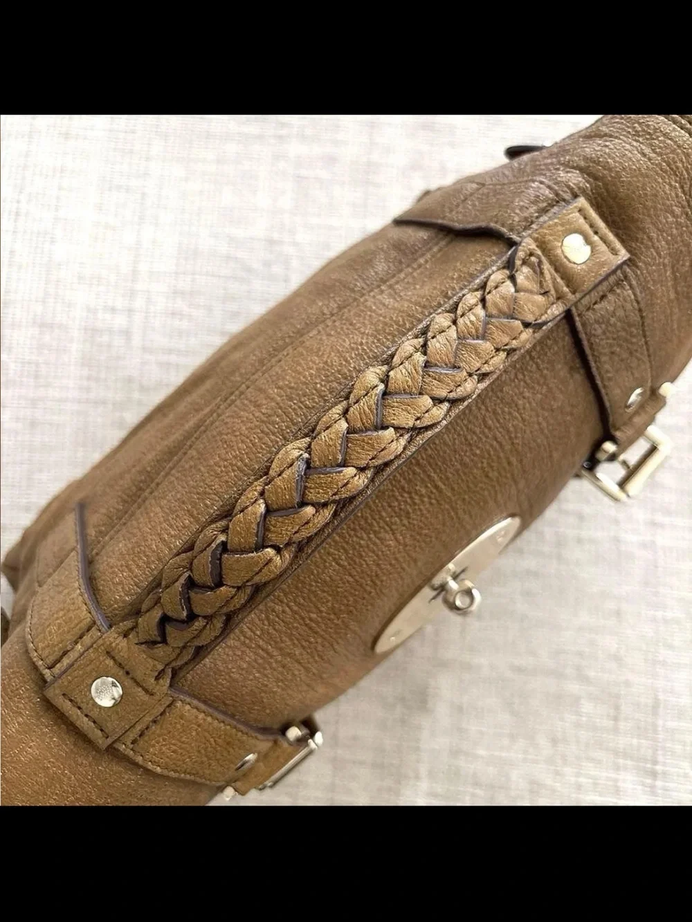 Mulberry Tan Leather Satchel with Gold Hardware